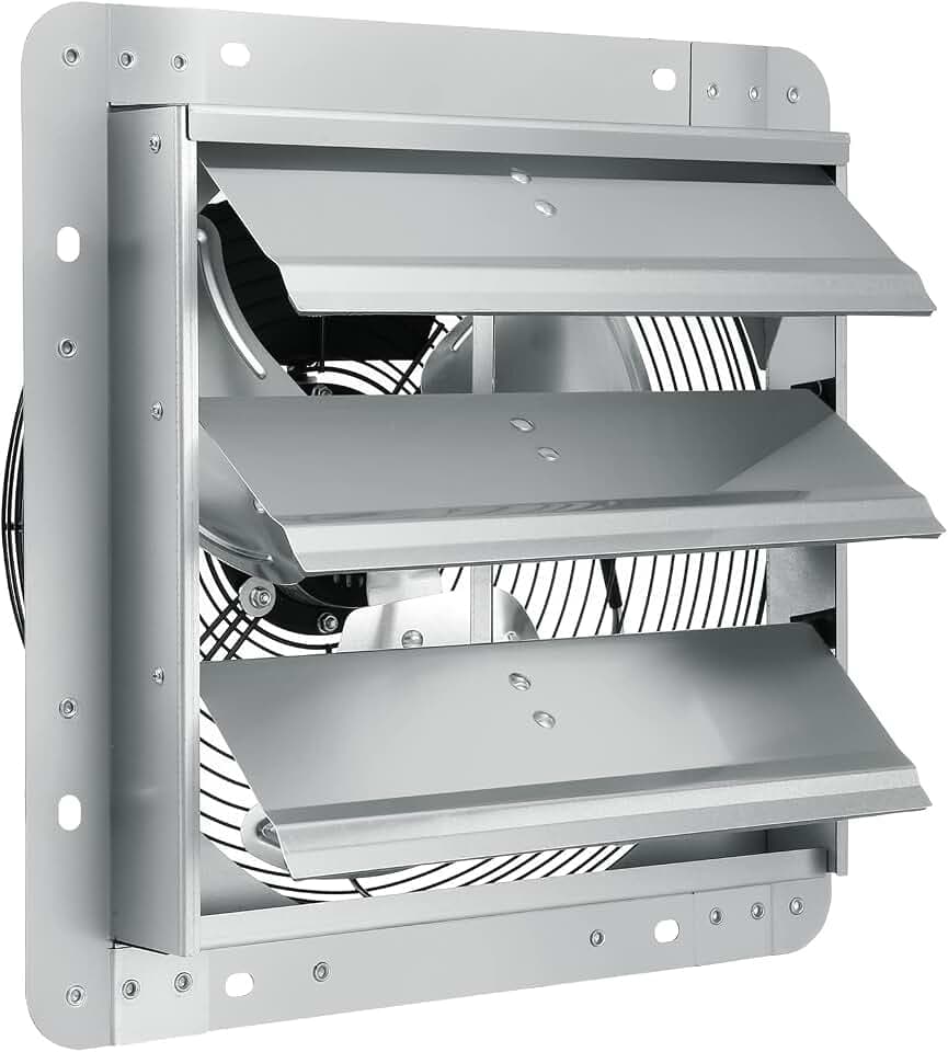 VEVOR 12 Inch Shutter Exhaust Fan Wall Mounted 1347 CFM Automatic Louvers, Sturdy Steel Housing, Low Noise, AC Motor, Ventilation and Cooling for Attic, Garage, Barn, Greenhouse, Workshop, Silver