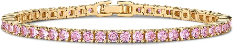 PAVOI Tennis Bracelet for Women, 14K Gold Plated Colorful Cubic Zirconia