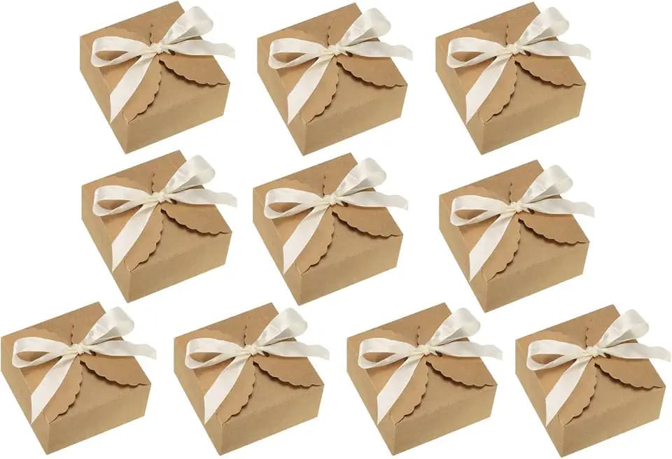 PATIKIL Gift Boxes, 10 Pcs Wedding Gift Boxes Paper Box with Ribbon 3.5 x 3.5 x 2 Inch for Gift Wrap Wedding Parties, Dark Yellow