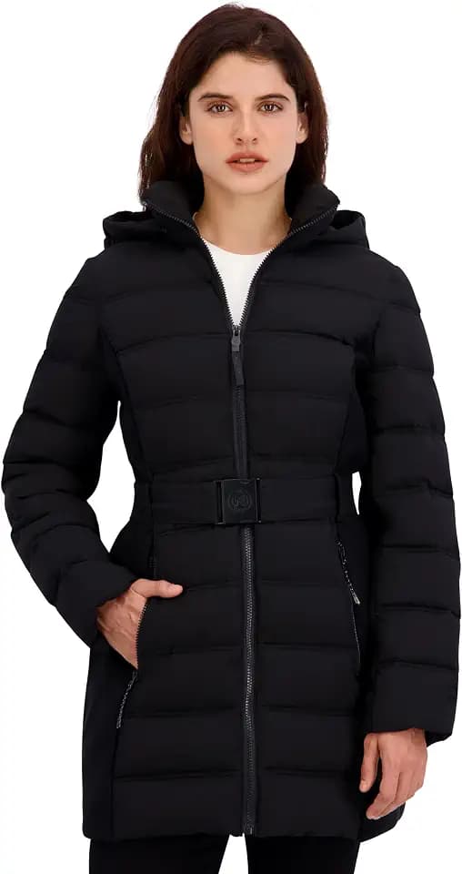 Nautica Women's Packable Stretch Puffer Jacket with Detachable Hood