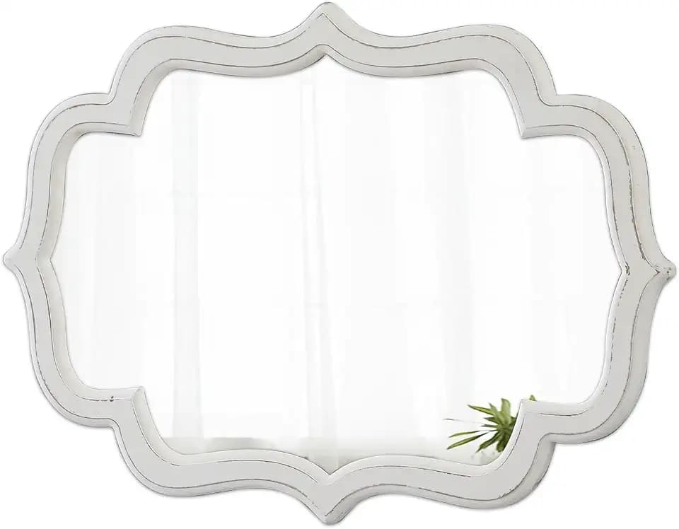 Vintage Oval Wall Mirror 22 X 30 Inch, Distressed White
