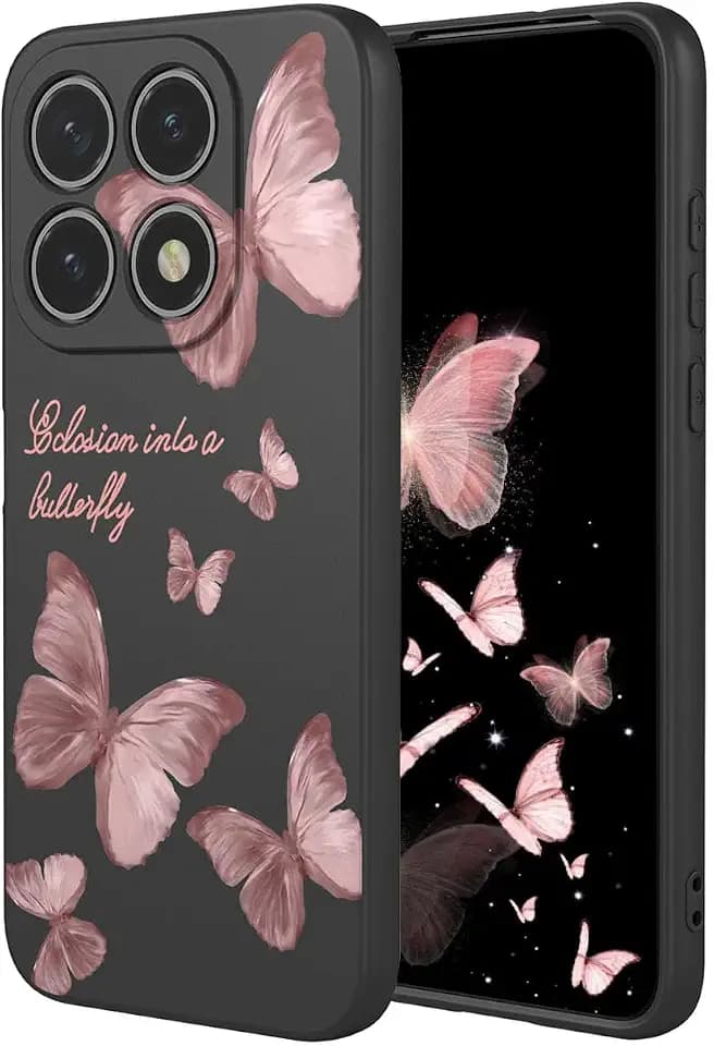 YUEQIAN Flüssig Silikon Hülle für Xiaomi 17 5G, Ultradünn Weich Liquid TPU Stoßfest Schutzhülle, Blumen Cartoon Muster Mikrofaserfutter Mädchen Handyhülle - HuDie