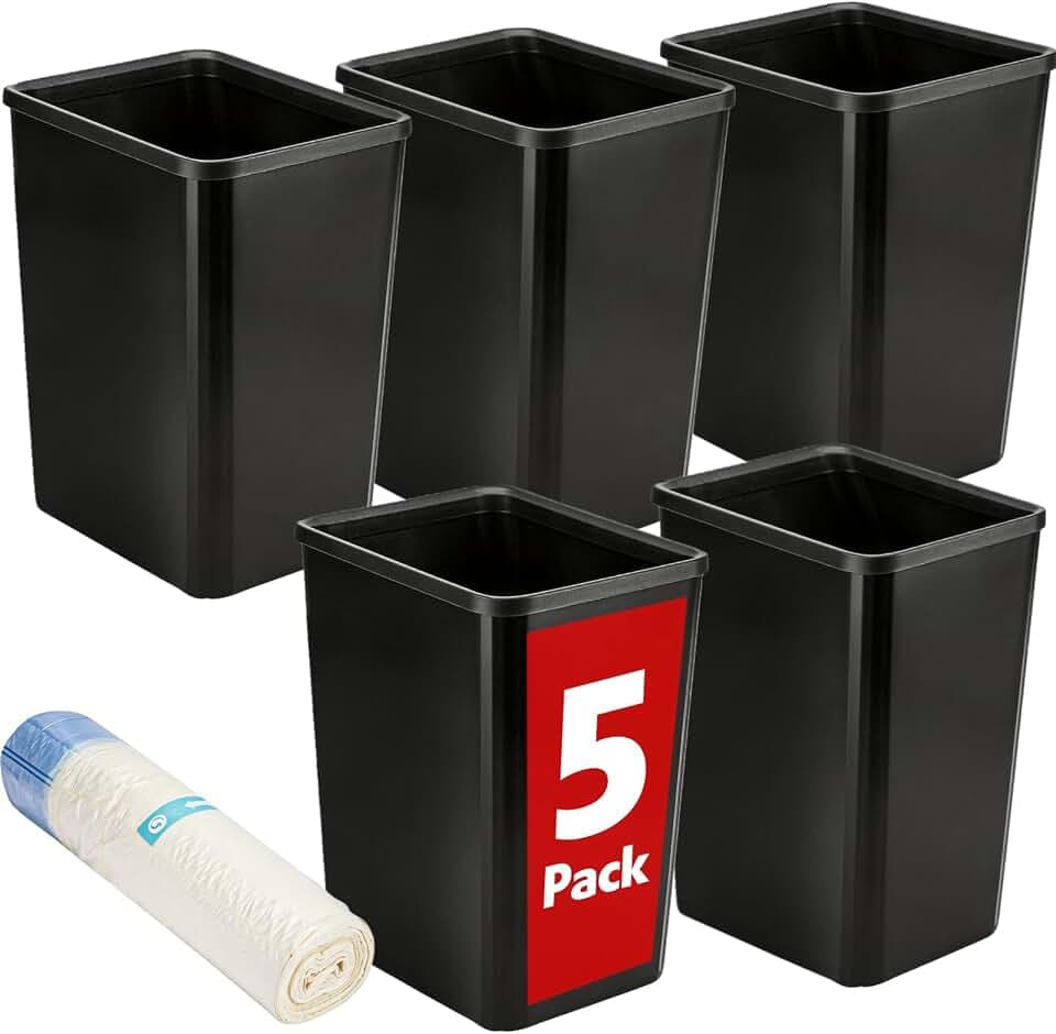 5 Pack Small Trash Can, Plastic Wastebaskets, 3.5 Gallon Small Garbage Can for Bathroom, Bedroom, Kitchen, Offices, Black