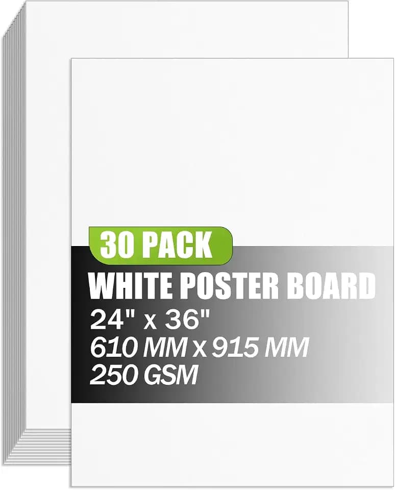 24x36 inches Poster Paper Set of 30, White Large Poster Board, Blank Display Boards, Heavyweight Poster Paper Bulk for School, Office & Craft Projects