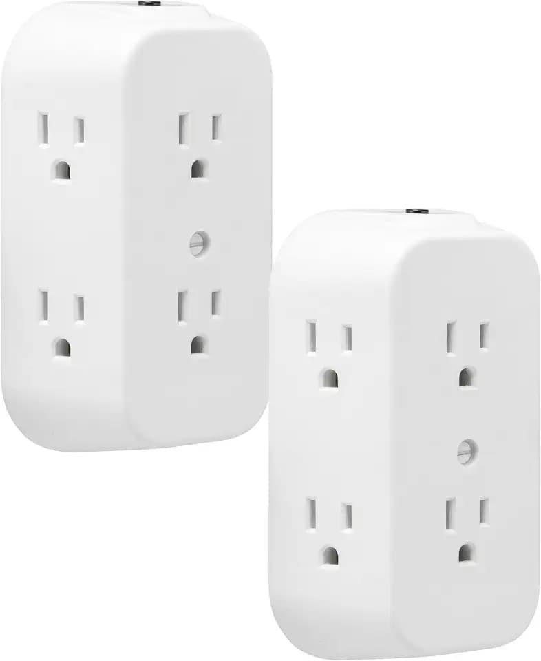 GE 6-Outlet Extender, 2 Pack, Grounded Wall Tap, 3-Prong