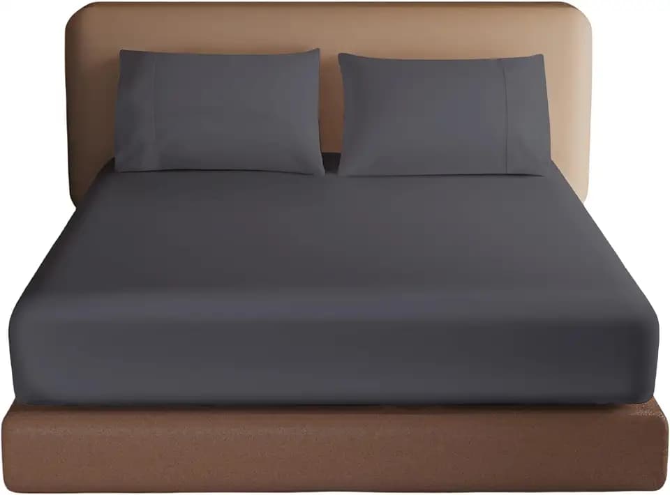 100% Egyptian Cotton Fitted Sheet Queen Size, 600 Thread Count, 16" Deep Pocket Sheet, Soft & Elastic Sateen Weave Bottom Sheet for Hotel & Home (Dark Grey, 1 Pack Fitted Sheet Only, Queen)