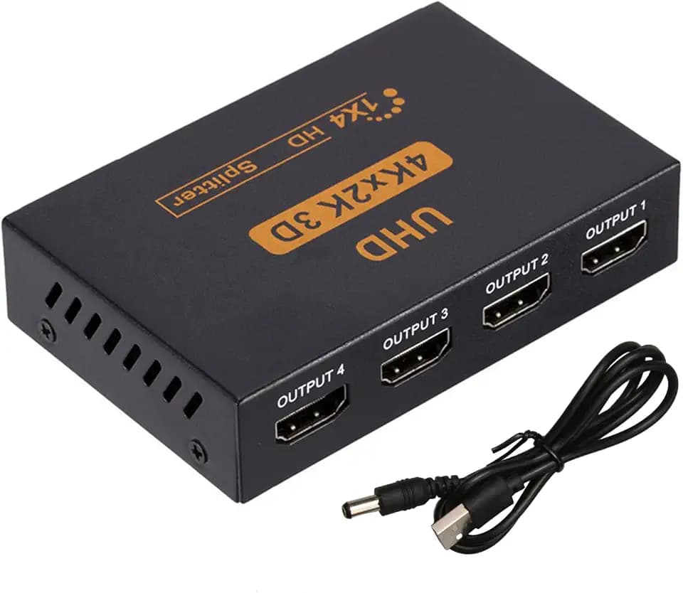 HDMI Splitter 1 in 4 Out 4K HDMI Verteiler Gleichzeitig HD 3D 1080P für 4 Monitore Multi HDM Adapter für PC Laptop HDTV Projektor Xbox PS3/PS4/PS5 nur Spiegelmodus kein Erweitern