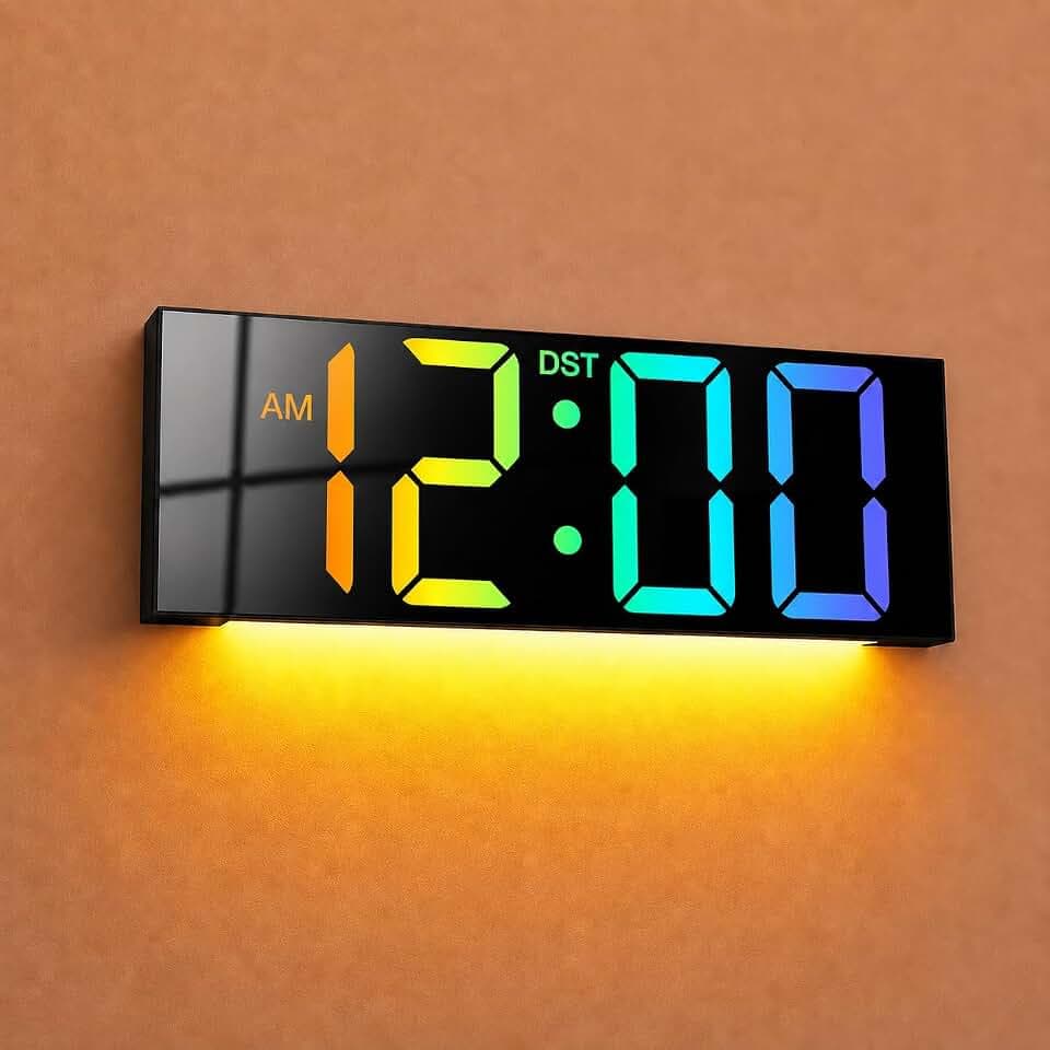 JALL 12'' Digital Wall Clock Large LED Display, Wall Clock with Remote Control, 8 RGB Colors, Auto DST, Night Light for Classroom Living Room, Gym, Classroom Décor, Xmas Birthday Gift for Senior