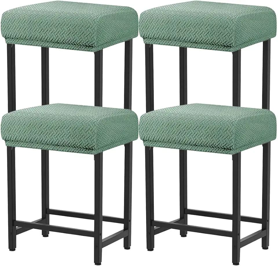 Levoberg Bar Stool Cover Rectangle Stretch Counter Height Barstool Slipcovers Rectangular Vanity Stool Cover Kitchen Counter Saddle Seat Cover for Wooden Metal Bench Set of 4 Cyan