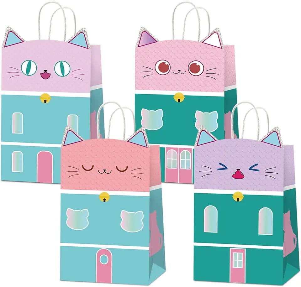 24Pcs Cat House Themed Gift Bag for Cat Party Candy Snack Goodie Bags Supplies Kitten Gift for Kids Kitten Toy Themed Birthday Children's Birthday Pet Party Decorations