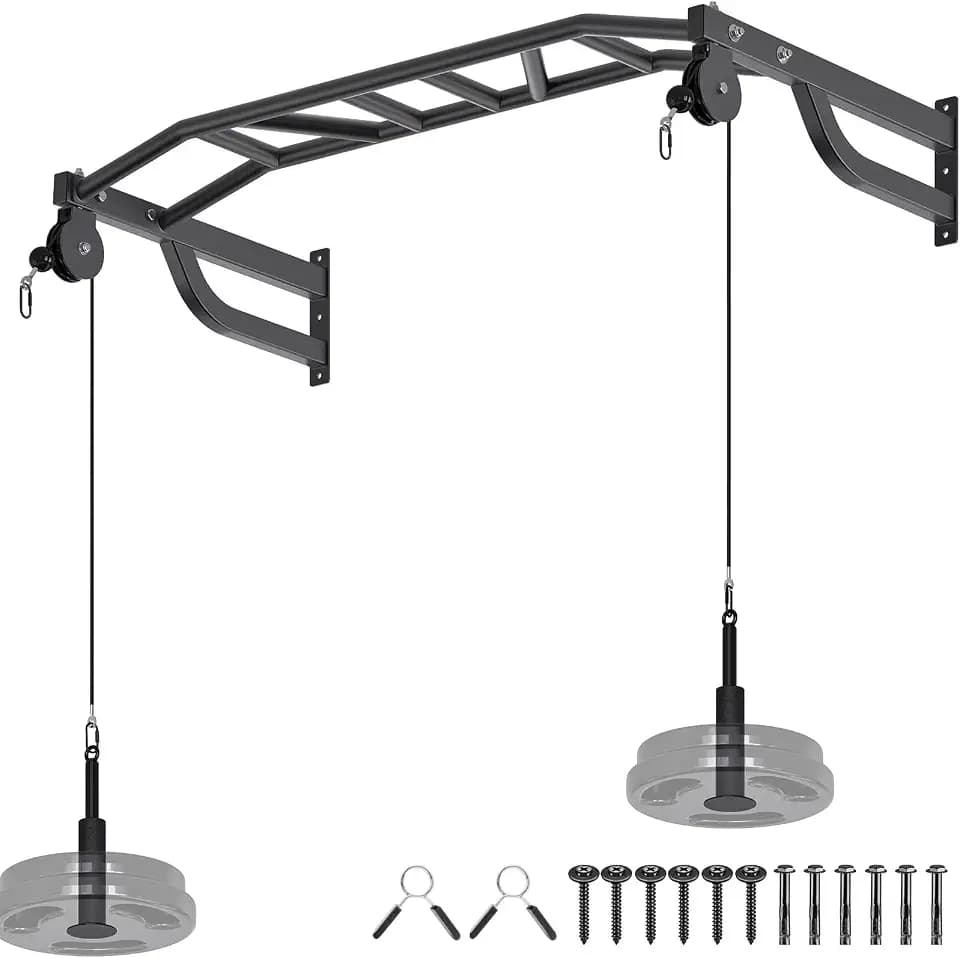 SELEWARE 48'' Heavy Duty Wall Mount Pull Up Bar with Cable Pulley System