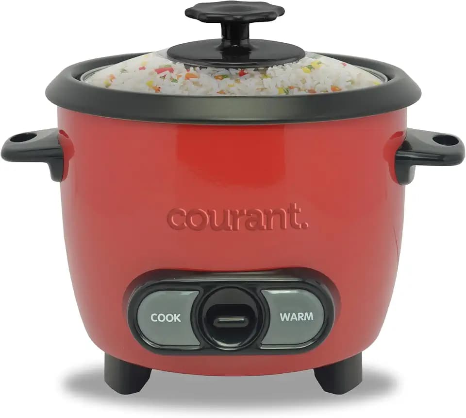 Courant Rice Cooker 8-Cup (Cooked), Removable Non-Stick Bowl, One Touch Rice Cooker, Red
