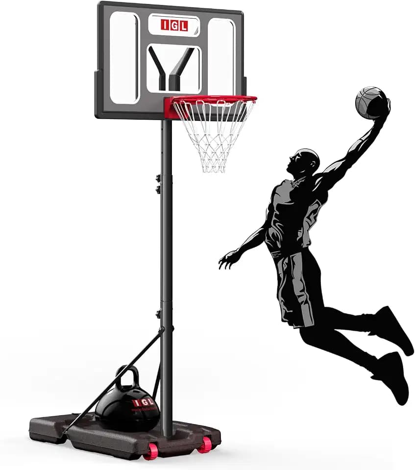 IGL Portable Basketball Hoop, 5.6-10FT Adjustable Basketball Goal System, 40/44 Inch Outdoor Basketball Hoop & Goals for Kids, Youth, and Adults in The Backyard, Driveway with PC Backboard