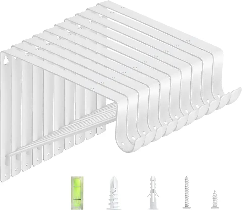10-Pack Closet Rod Bracket, 10.8x10.8Inch Closet Shelf Brackets Heavy Duty Wall Mounted, Matte White Steel Closet Rod Support Brackets Holder, 300 Lbs Load Capacity with Anchors Screws