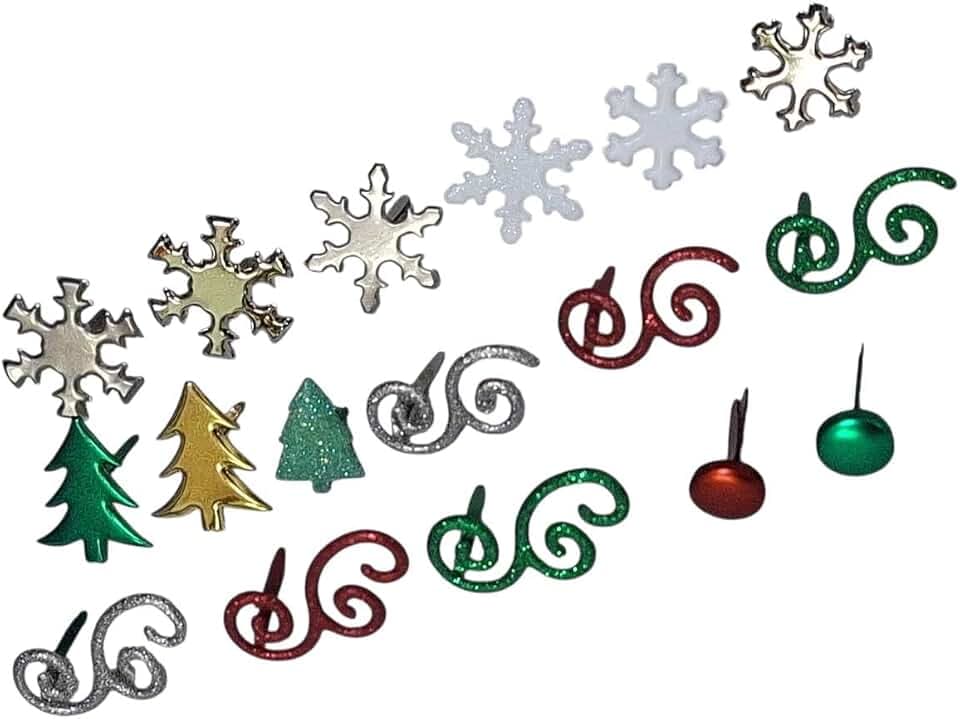 LLY Christmas Brads Set, 212 PCS Metal Paper Fasteners, 8 Holiday Shapes & 16 Colors, for Scrapbooking, Card Making & DIY Crafts