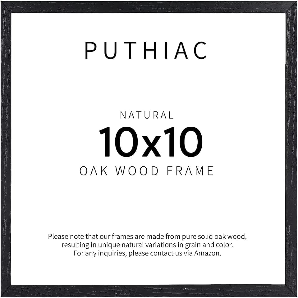 puthiac 10x10 Solid Oak Wood Picture Frame, Black, 1 Pack