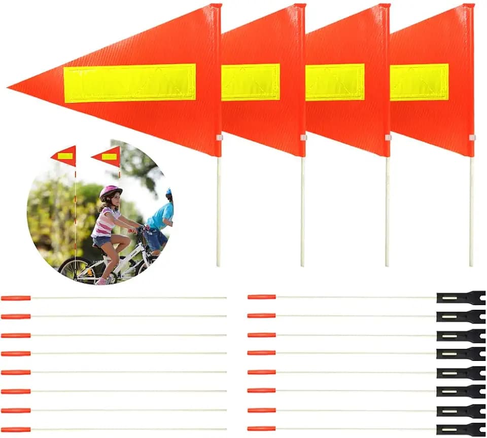 Bicycle Safety Flag with Reflective Strip Double Sided for Cycling at Night