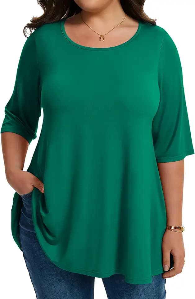 LARACE Elbow Sleeve Plus Size Tops Spring Summer Fall Tunic Shirt for Women