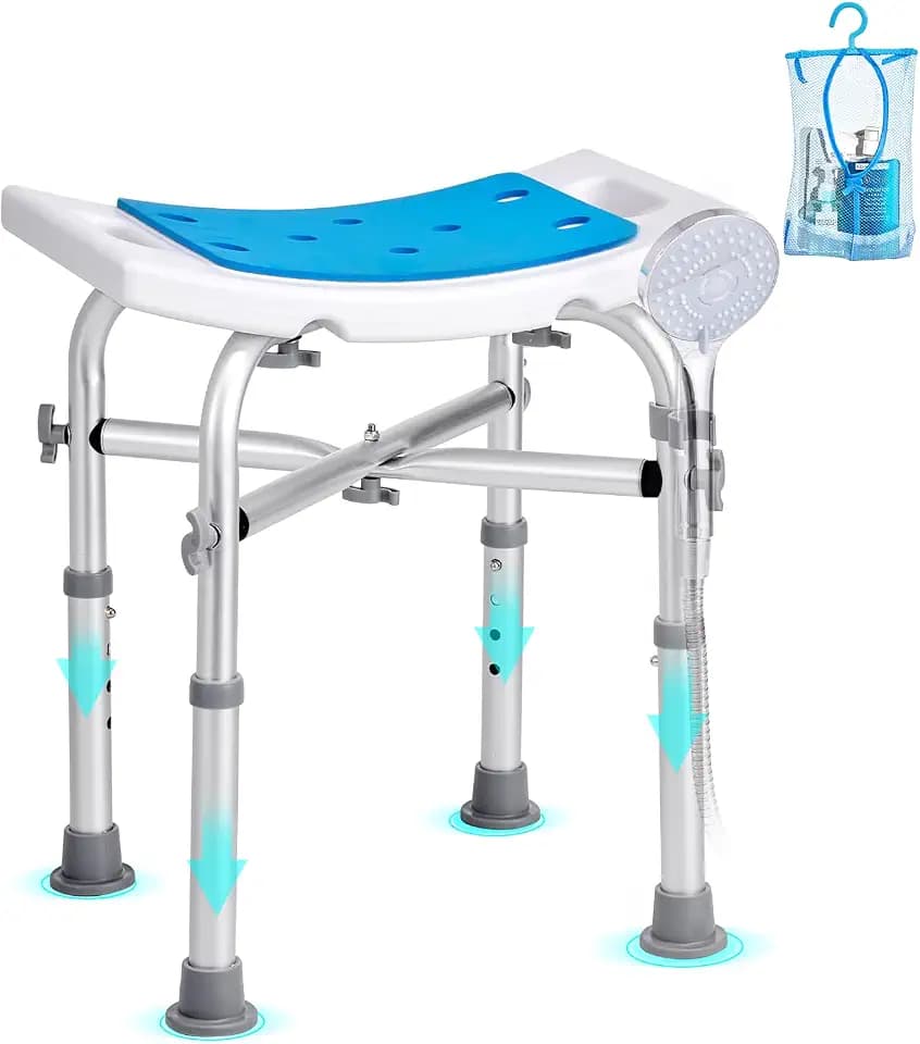 VEVOR Shower Chair for Inside Shower, Adjustable Height Shower Stool with Crossbar Support, Shower Seat for Shower Tub, Non-Slip Bench Bathtub Stool Seat for Elderly Disabled Adults Handicap, 500 lbs
