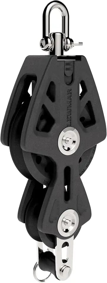 Lewmar 50mm Synchro Block Fiddle and Becket, 990 lb Working Load Limit, Accommodates 1/4" - 3/8 Lines, High-Density Free-Spin Bearing, Traveler Compatible - 29925034BK