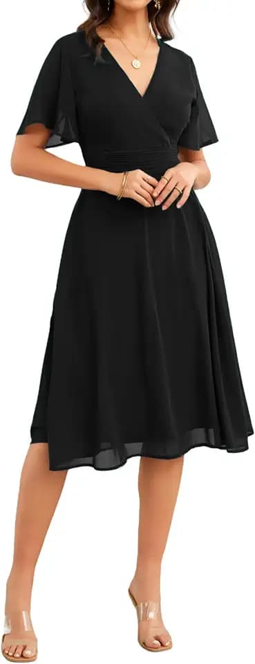 Women's Summer Elegant Chiffon Wrap V Neck Aline Dress
