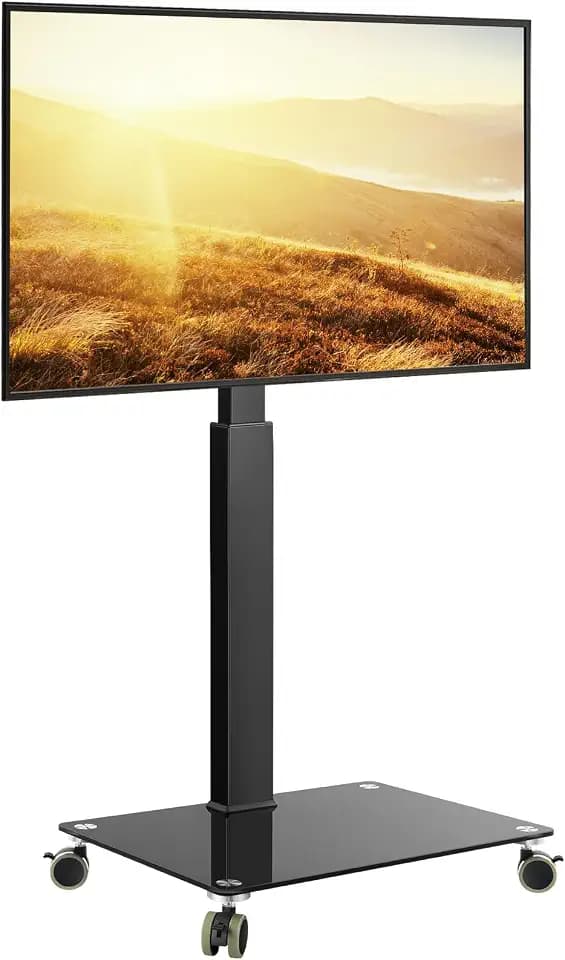 WKWKER Rolling Floor TV Stand Mobile TV Cart for 27-60 inch LED Screen Universal Televisions Stand with Mount Tempered Glass Base TV Stand for Bedroom Living Room Max VESA 400x400mm