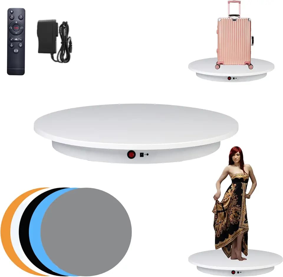 JAYEGT Motorized Rotating Display Stand,350Lbs Load,360 Degree Electric Rotating Potography Turntable for Products Display,Live Show, Remote Control +5 Colors Backgrounds (White / 16.5inch /Wired)