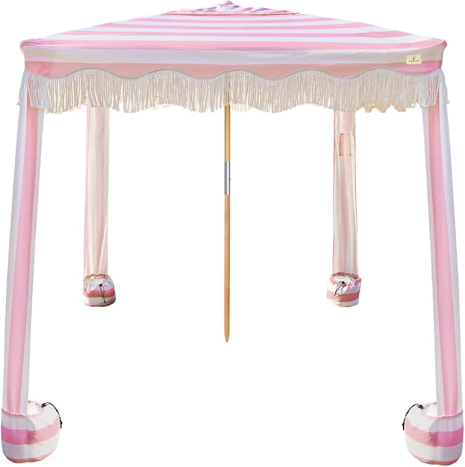 AMMSUN Beach Cabana with Fringe & Wood Pole, 7' x 7' Boho Canopy