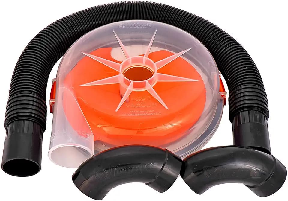 Dustopper PRO Cyclone Dust Separator for wet/dry vacuums - Low Profile 5-gal bucket lid with 36" hose and two high flow sweep elbows. For 5 HP+ shop vacs. Made in USA.