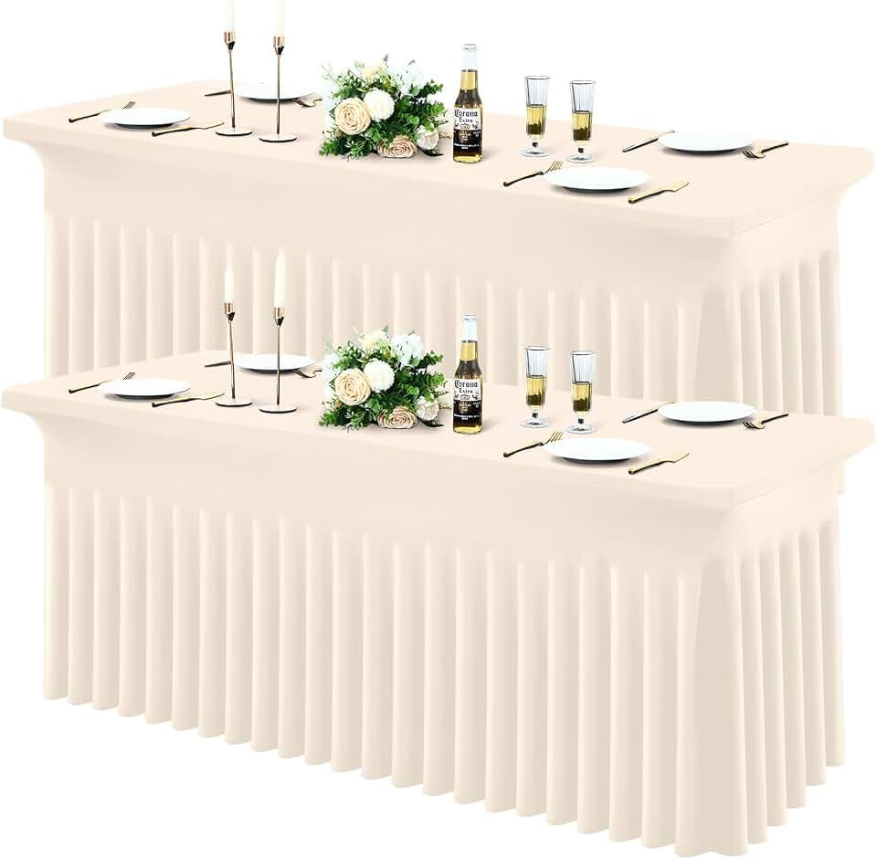 Moosfor 2 Pack Spandex Fitted 6FT Rectangle Tablecloth, Elastic Table Skirt