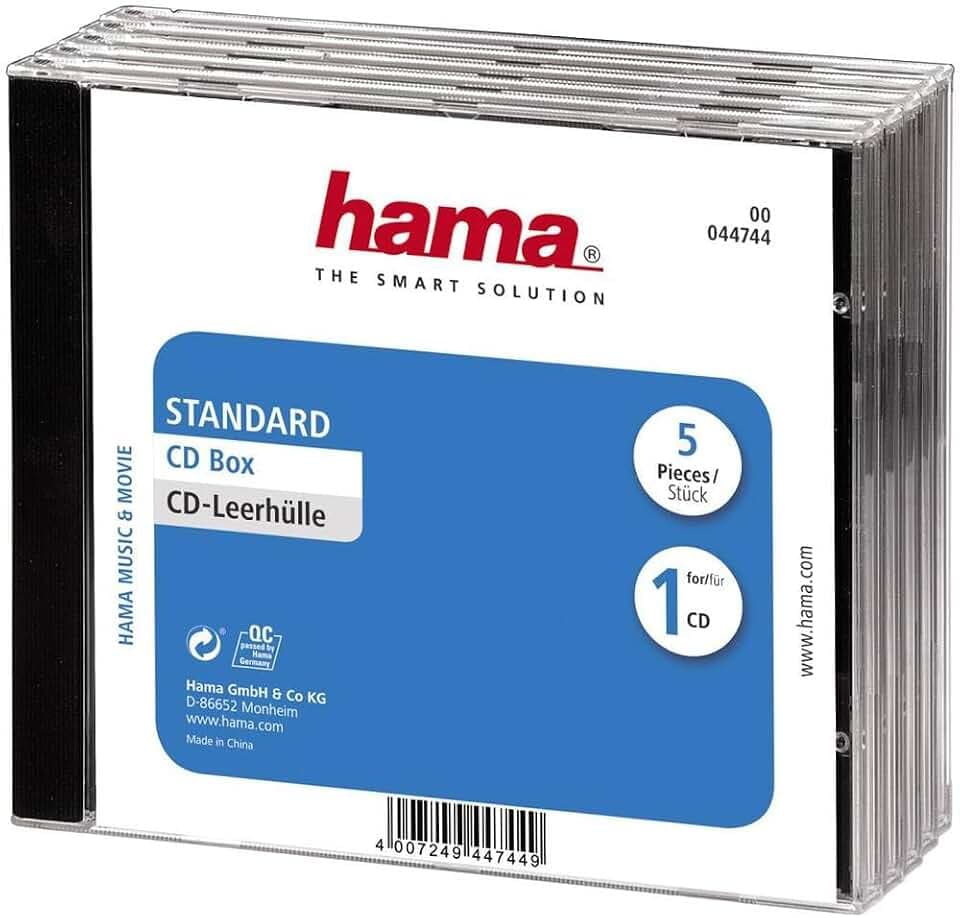Hama CD-Leerhülle, Standard, 5er-Pack, transparent-schwarz