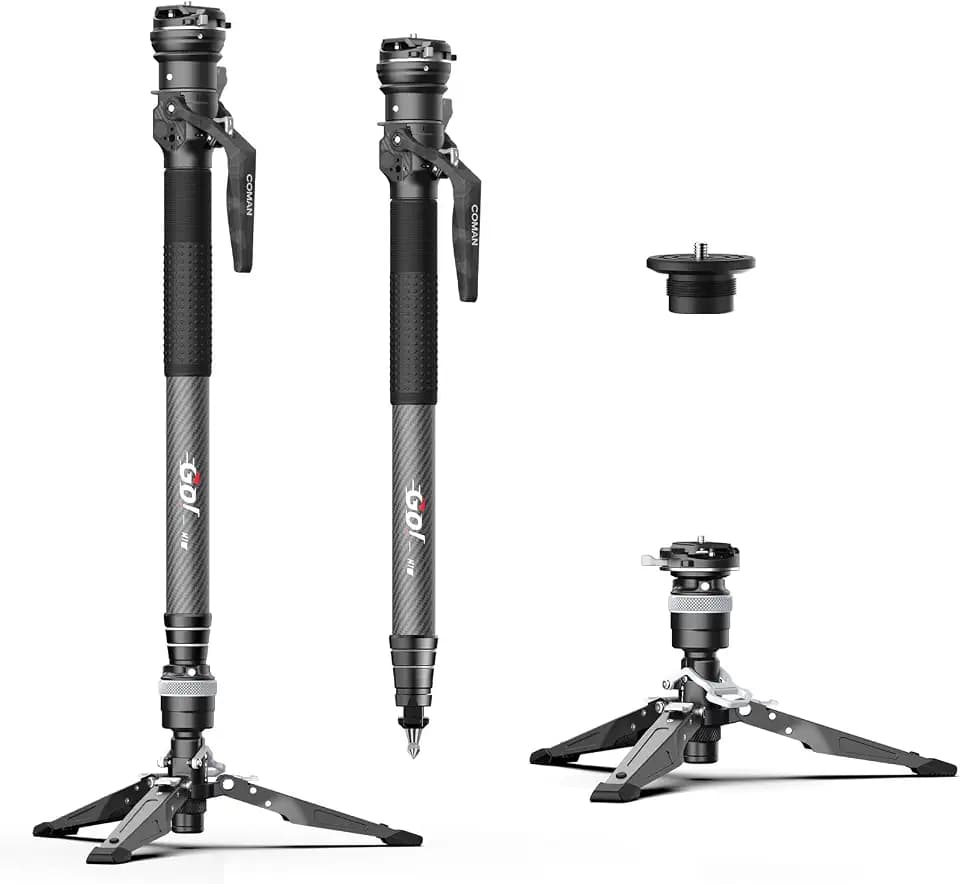 COMAN One-Click Lifting Monopod with Feet, 165cm Carbon Fiber Camera Monopod with 360° Ball Bowl Head, Tripod with Arca Quick Release for Sony Canon Nikon, DSLR, Max Load 22lbs/10kg (M1S)