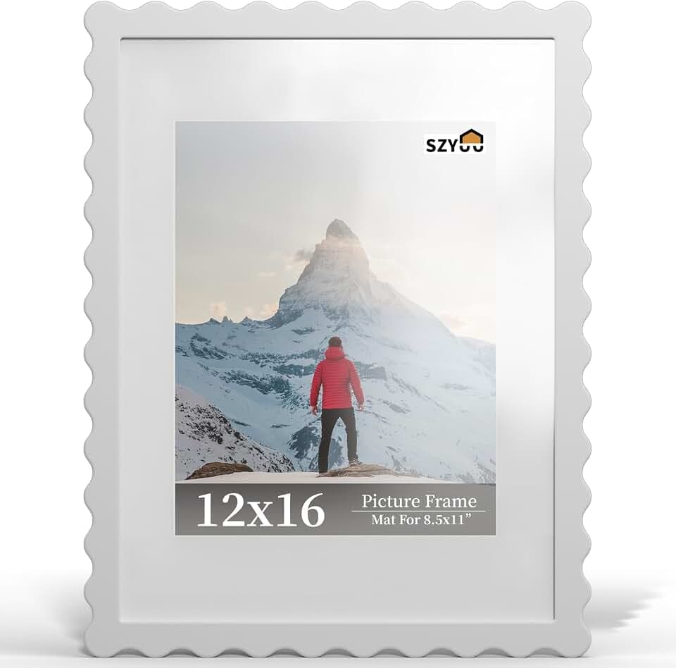 12x16 Wavy Picture Frame with Real Glass, Wall Mount
