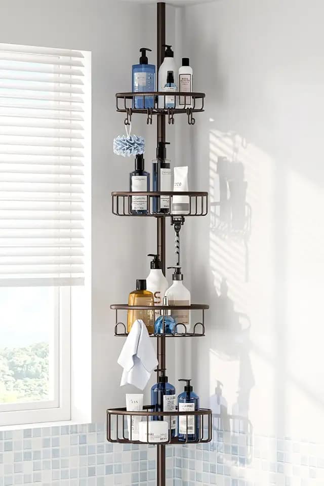 Corner Shower Caddy Tension Pole 4-Tier 47-121 Adjustable Stainless Steel