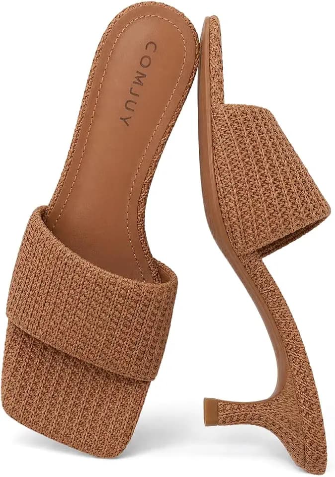 Womens Sandals Raffia Comfortable Kitten Heel Sandal