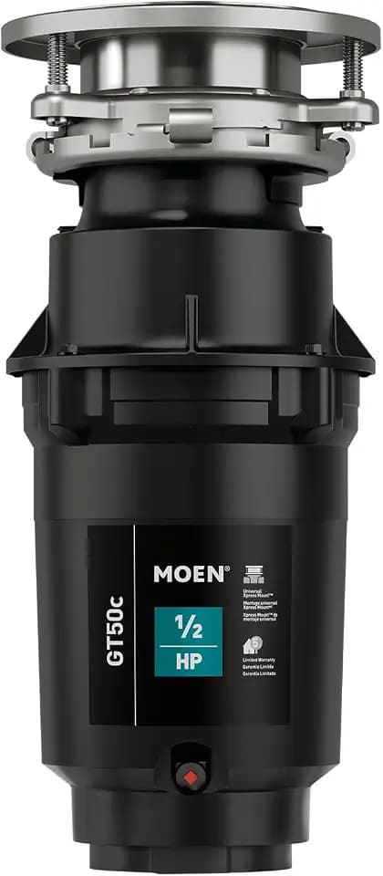Moen Prep Series Disposer 1/2 Horsepower Continuous Feed Garbage Disposal featuring Fast Track Technology, Power Cord Included, GT50C
