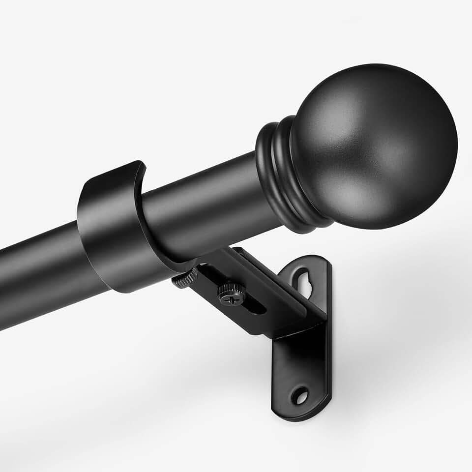 Curtain Rods for Windows 16-48", 1 Inch Black Curtain Rod, 1 Pack