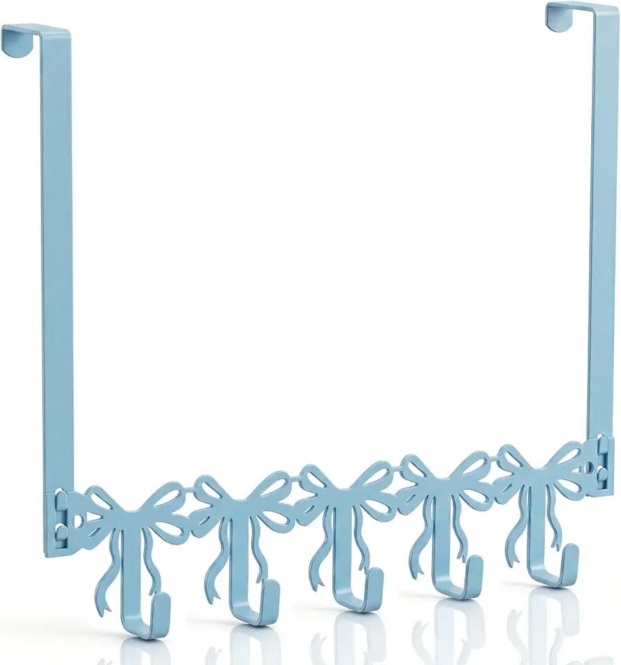 Moxweyeni Blue Bow Over the Door Hooks, 5 Hook for Towel Coat Hat Bag