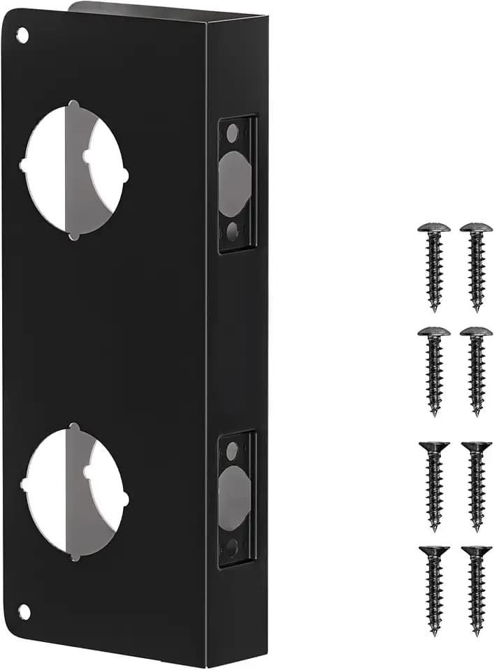 Double Hole Door Knob Reinforcement Plate, Matte Black, Fits 1-3/4" Doors, 2-3/4" Backset, Door Lock and Door Knob Cover Plate, Deadbolt Cover Plate Reinforce and Repair Wood or Metal Doors