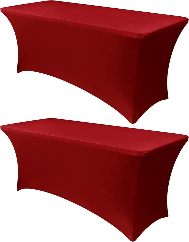 Obstal 6ft Stretch Spandex Red Table Cover, 2 Pack, Dark Red