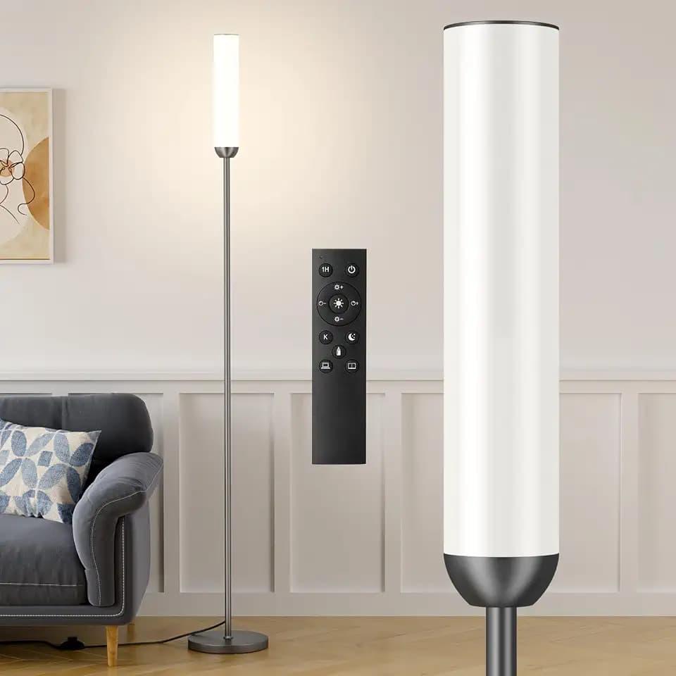 Ambimall LED Floor Lamp with Remote Control, Foot Switch, Deep Grey
