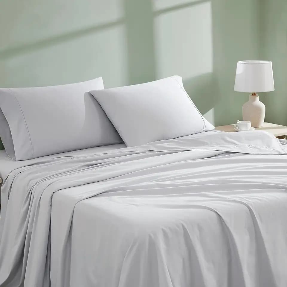 Linen Closet Organic Cotton Sheets, Full Sheets - Breathable, Light Gray