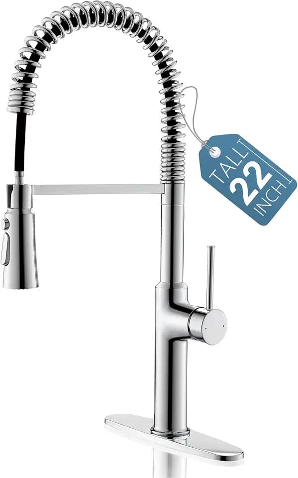 Farmhouse Kitchen Faucet 22 Inch Extra-Tall Commercial High Arc Spring Kitchen Faucets with Pull Down Sprayer for Sink,Polished Chrome