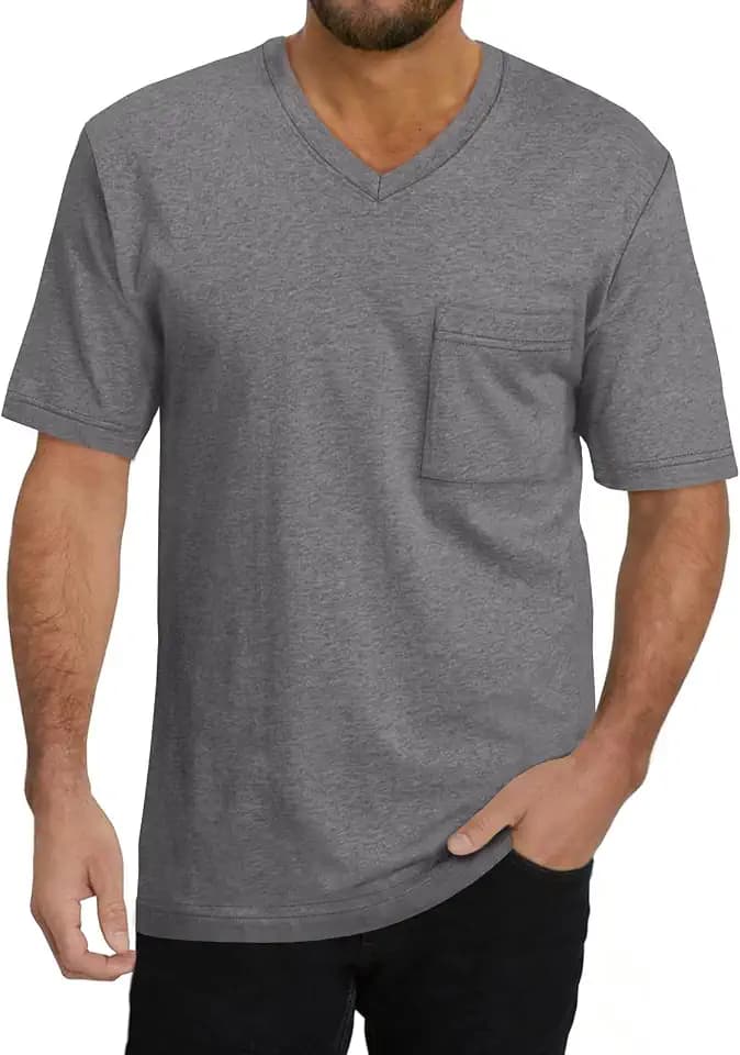 Mens T Shirts Short Sleeve 2026 V Neck Basic Casual Pocket Tee Shirts