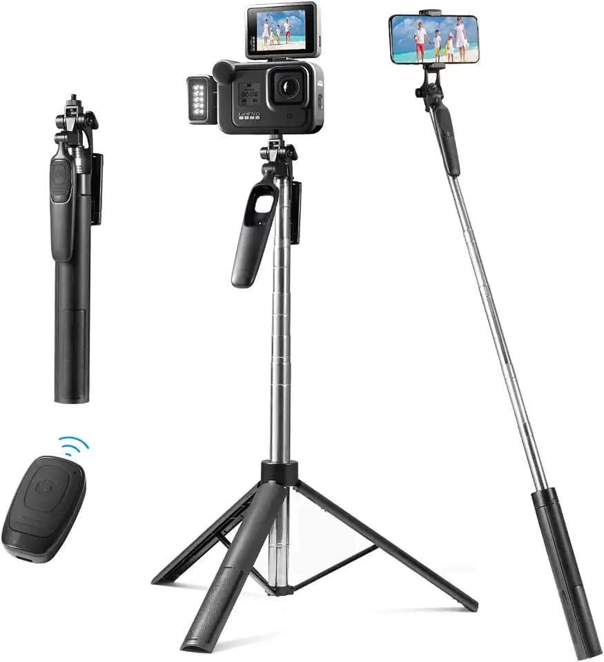 Oderra 3-in-1-Smartphonestativ mit Bluetooth-Selfie-Stick – abnehmbare Fernbedienung, 160 cm einziehbar + 360°-Stabilisierung, kompatibel mit iPhone/Samsung/Huawei