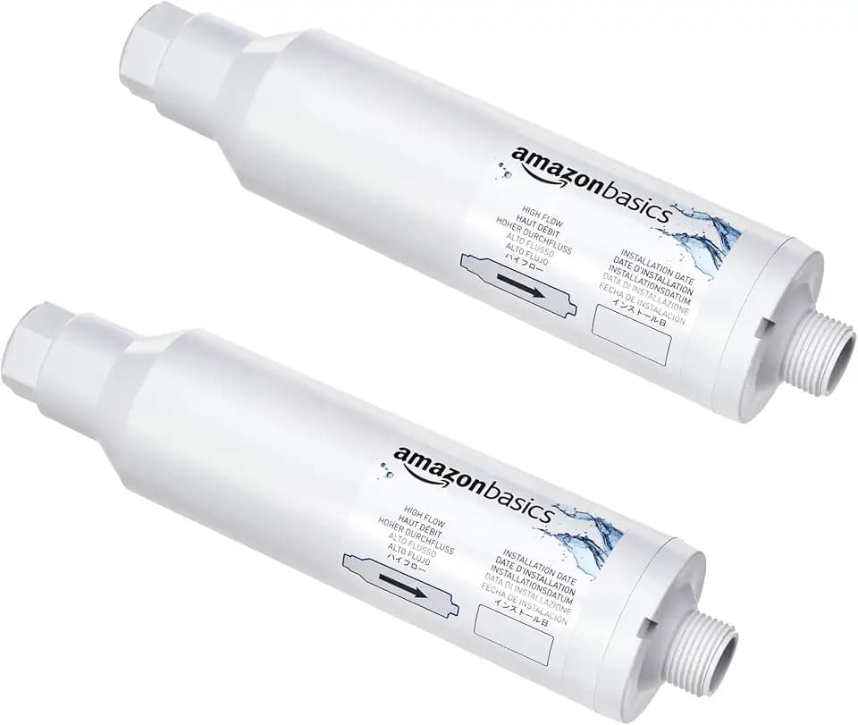 Amazon Basics Inline Water Filter, 20-Micron Sediment Filter, Reduces Bad Taste, Portable, 1350 Gallons, 2-Pack