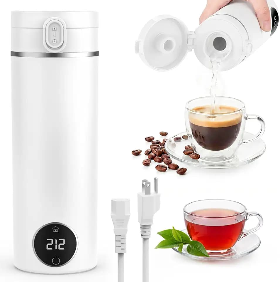 Portable Travel Electric Tea Kettle,6 Preset Temp Plug-in Keep Warm,15 OZ Small Hot Water Boiler,304 Stainless Steel,Auto Shutoff&Boil Dry Protection,Termo Electrico Portatil for RV Travel