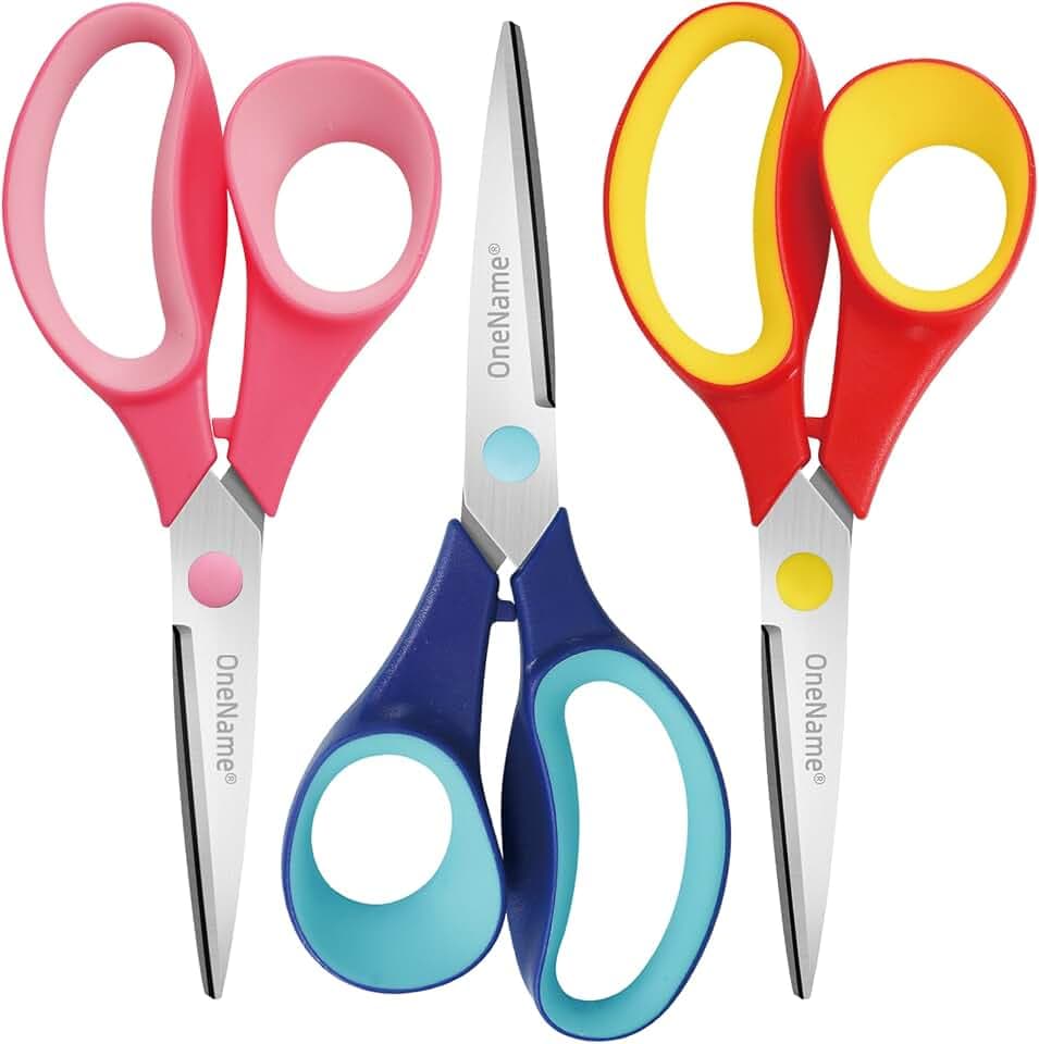 OneName 7" Student Scissors,Big Kids Scissors Ages 8-12 for School 3 Pack