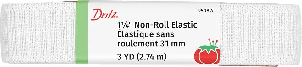 Dritz 1-1/4" Non-Roll Elastic, 3-Yards Long, White
