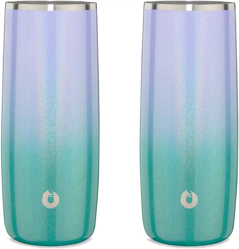 SNOWFOX Premium Vacuum Insulated Stainless Steel Cocktail Glass/Drink Tumbler, Set of 2, Drinks Stay Icy Cold, Thermal Highball Glasses, Elegant Home Entertaining, Classic Barware, 14.5 oz, Mermaid